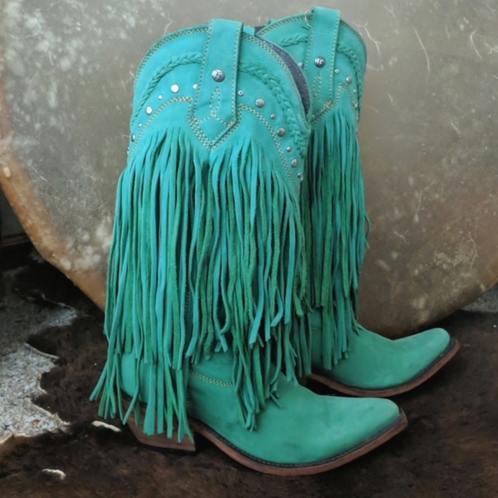 LIBERTY BLACK Vegas Turquesa LB71124 fringed cowgirl western boots sz 6.5 EUC - Picture 8 of 16
